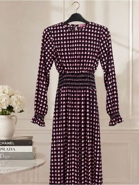 Kate Spade New York Heart Print Smocked Waist Dress — Size 4